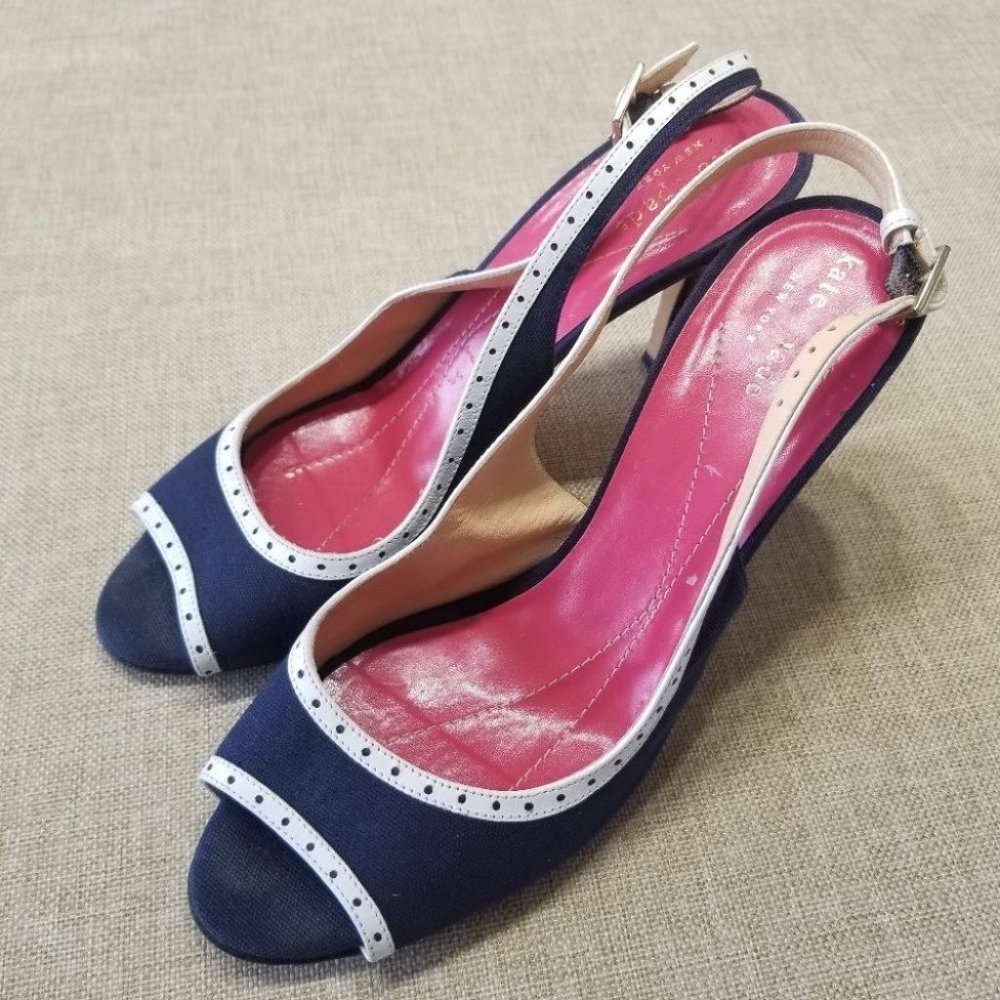 Kate Spade New york Open Toe Canvas Kitten Heel Slingback Sandal 7